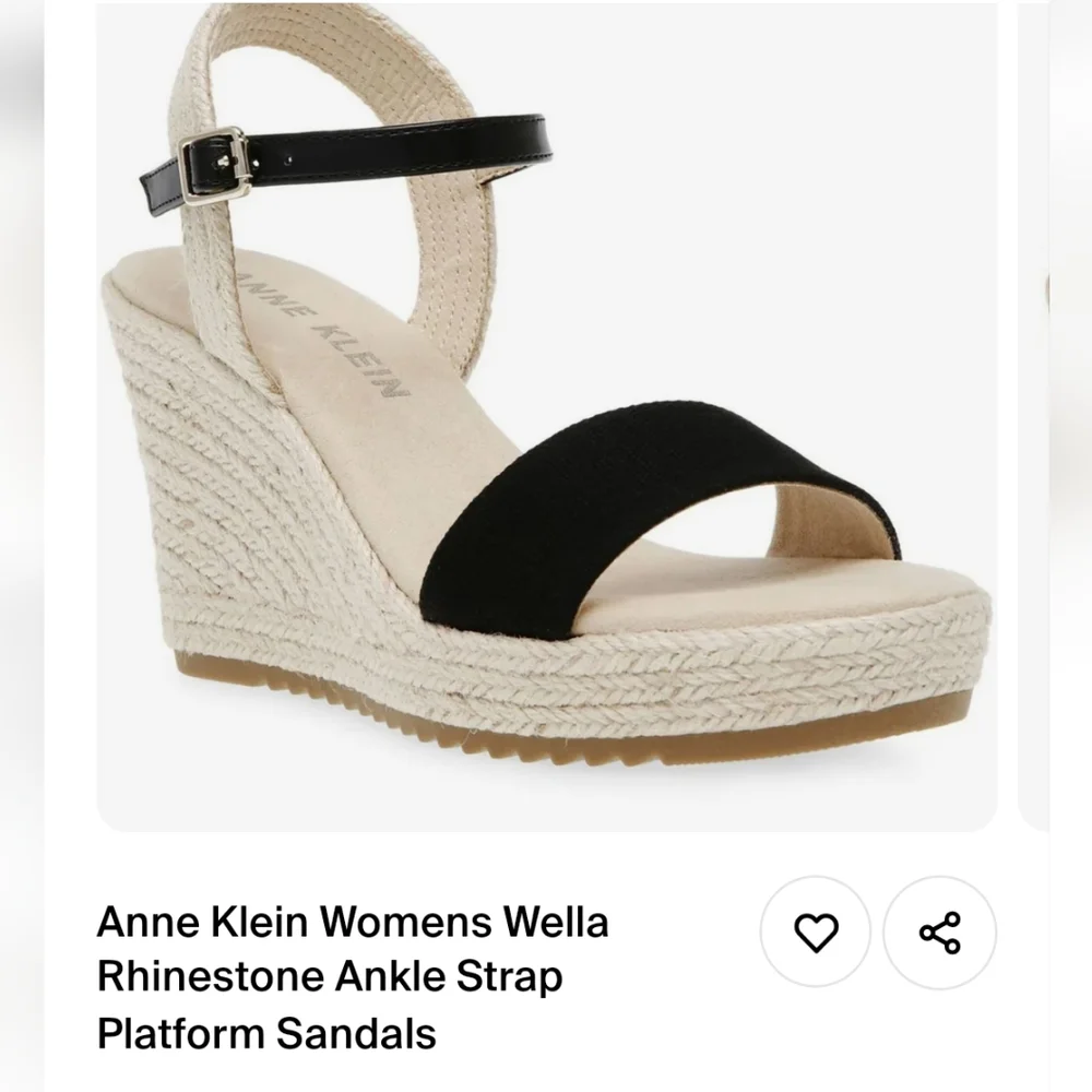 NIB Anne Klein Ankle Strap Platform Wedges Size 10 Jute Wella Black